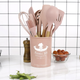 Набор кухонных принадлежностей из силикона и дерева с подставкой Kitchen Set 12 предметов Розовый (HA-50) - изображение 6