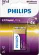 Bateria Philips Lithium Ultra 6LR61 BLI 9V 1 szt. (6FR61LB1A/10) - obraz 1