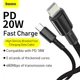 Кабель для зарядки та передачі даних Type-C - Lightning Baseus High Density Braided 20W, 2m (CATLGD-A01) Черный - зображення 5