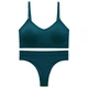 Комплект женского белья Lesko 6608# Изумрудный M в текстуре косичка трусы и топ - изображение 4