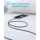 Дата кабель USB 2.0 AM to USB-C 1.8m nylon 322 black Anker (A81H6G11) - изображение 3