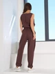 Жіночий лляний костюм з паском (топ+брюки) ISSA PLUS XXL Коричневий (issa1543502) - изображение 3