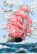 Канва с рисунком для вышивки нитками А3-18-44 "Парусник" - изображение 1