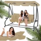 Садова гойдалка Garden Line KRE0759 бежева 210x120x170 см, розкладна з функцією лежака, з м’якими подушками і підставками для напоїв - зображення 1