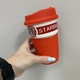 Стакан керамический с силиконовой крышкой 360 мл Starbucks 9702 красный с белым - изображение 2