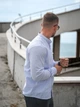 Рубашка мужская летняя в полоску Casual рубашки мужские из хлопка Teamv Голубая XXL - изображение 7