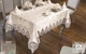 Велюровая скатерть с ранером Selin Azra Set 160×220 см+12 салфеток кремовая - изображение 1