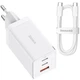 Мережевий зарядний пристрій Baseus 65W GaN5 Pro EU Fast Charger швидка зарядка QC4.0 PD3.0 + Кабель Type-C to Type-C 100W CCGP120202 White - зображення 1