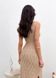 Ажурное летнее платье длинное ART KNIT бежевое, S-M 037691 - изображение 5