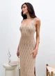 Ажурное летнее платье длинное ART KNIT бежевое, S-M 037691 - изображение 10