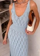 Ажурное летнее платье длинное ART KNIT голубое, L-XL 040556 - изображение 8