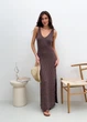 Ажурное летнее платье длинное ART KNIT кофейное, S-M 037687 - изображение 1