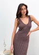 Ажурное летнее платье длинное ART KNIT кофейное, S-M 037687 - изображение 4