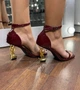 Женские босоножки вечерние с фигурным подбором 8 см, цвет Бордовые 23см-36р, БС-0108-36. - изображение 5
