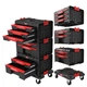 Модульний комплект ящиків на платформі на колесах QQbrick System PRO Drawer Workshop Set 1 Набір висувних ящиків для інструментів на коліщатках для домашньої майстерні та гаражу Органайзер Чорно-червоний - зображення 1