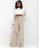 Женские широкие брюки MAXI oversize из костюмной ткани с поясом бежевый 42-44 - изображение 2