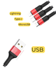Универсальный кабель Hoco X26 3в1 для зарядки MicroUSB, Lightning, Type-C черный - изображение 4