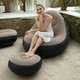 Надувний диван з пуфом та насосом 116×88×83 см Air Sofa, бежевий, міцна модель для дому та дачі - зображення 8