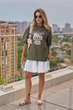 Модная футболка тай-дай Labubu "Kitty", хаки 42-44 - изображение 3