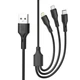 Кабель тройной 3 в 1 XO NB230 - USB-C + Lightning + microUSB комбо шнур черный - изображение 1