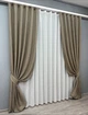 Комплект штор VR-Textil Лен Мешковина 150х270 2шт и Тюль 400х270 1770ш-115т Какао с белым 71-023/3 - изображение 2