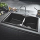 Мийка кухонна Grohe K700, граніт, прямокут., без крила, 838x560x241мм, чаша - 2, врізна/під стільницю, чорний граніт - изображение 3