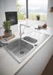 Мийка кухонна Grohe K500, нерж.сталь, прямокут., з крилом, 1000x500x200мм, чаша - 2, врізна, нержавіюча сталь - изображение 3