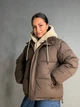 Куртка женская Lady Yep 8096 оверсайз с капюшоном и мехом тедди 46 коричневая - изображение 6