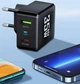 Бічний настінний Зарядний пристрій Блок живлення для телефону BK306 35W USB QC3 + Type-C Зарядка для Samsung, iPhone, Xiaomi, Redmi, Huawei, Realme Придиванний Black - зображення 3