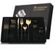 Набір столових приборів на 6 персон 24 предмети Polished Cutlery Set 4324 з нержавіючої сталі чорний із золотом - зображення 1