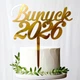 Золотий Топер на Випускний "Випуск 2026" 14х14cм Фігурка на Торт у Квіти Дзеркальний Напис Пластик Золото - зображення 1