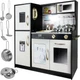 Детская деревянная кухня KRUZZEL CP22116, большой игровой набор со светом, звуком и посудой, черная - изображение 5