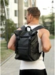Рюкзак RollTop чорний, екошкіра, об'ємний, 54 см - зображення 11