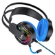 Ігрові дротові навушники HOCO W105 LED Joyful Gaming Headphones |геймерська гарнітура, провідні, 40-мм динаміки, USB 2.0 + AUX 3.5 мм, гнучкий мікрофон, кабель 2 м, підсвічування, Hi-Res Audio, шумозаглушення| Чорно-синій - зображення 2