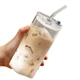 Склянка з трубочкою прямокутна прозора 400мл (M-9768) - зображення 1
