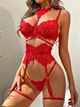 Эротический комплект с широким ажурным пояском XL Красный - изображение 4