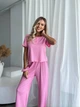 Жіночий домашній костюм трійка (топ+резинка+штани) Uaclothes 46-48 Рожевий (like34012-144191350) - изображение 3