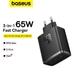 Мережевий зарядний пристрій адаптер Baseus Cube Pro Fast Charger зі швидкою зарядкою|1USB/2Type-C, 65W/3A, PD/QC| Чорний - зображення 13
