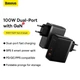 Мережевий зарядний пристрій адаптер Baseus Gan5 Pro Fast Charger |1USB/1Type-C, PD/QC, 100W/3A| + кабель USB Type-C to USB Type-C |100W 20V/5A 1 м| Чорний - зображення 11