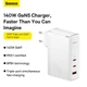 Мережевий зарядний пристрій адаптер Baseus GaN5 Pro Fast Charger |1USB/2Type-C, PD/QC, 140W/5A| + кабель USB Type-C – USB Type-C 1м Білий - зображення 8