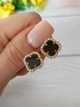 Серебряные серьги в стиле Van Cleef Ван Клиф клевер с Ониксом в позолоте (СТ-805онп) - изображение 2