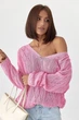 Ажурна кофта зі шнурівкою на спині - рожевий цвет, ONE SIZE - изображение 1