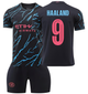 Форма футбольная детская Haaland (Голанд) 9 Manchester City (Манчестер Сити), сезон 24/25, 30 размер, рост 160-165 см, черно-голубой с розовым. - изображение 1