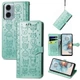Чехол Embossed Cat and Dog для Motorola Moto G04s книжка кожа PU с визитницей мятный - изображение 1
