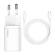 Сетевое зарядное устройство Baseus Super Silicone PD Charger 20W (1Type-C) With Cable Type-C to Lightning White (TZCCSUP-B02) - изображение 1