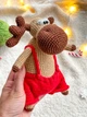 Новогодний вязаный лось в комбинезоне – игрушка амигурумы для рождественского декора Рождественский лось. - изображение 8