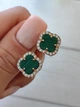 Серебряные серьги в стиле Van Cleef Ван Клиф клевер с Малахитом в позолоте (СТ-805малп) - изображение 2