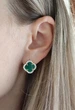 Серебряные серьги в стиле Van Cleef Ван Клиф клевер с Малахитом в позолоте (СТ-805малп) - изображение 3