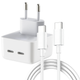 Мережевий зарядний пристрій Foxconn для Apple 35W Dual USB-C Port Power Adapter зі швидкою зарядкою + зарядний кабель для iPhone Type-C to USB-C (35612-p) - зображення 1
