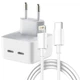 Мережевий зарядний пристрій Foxconn для Apple 35W Dual USB-C Port Power Adapter зі швидкою зарядкою + кабель зарядки для iPhone Type-C to Lightning (35612-o) - зображення 1